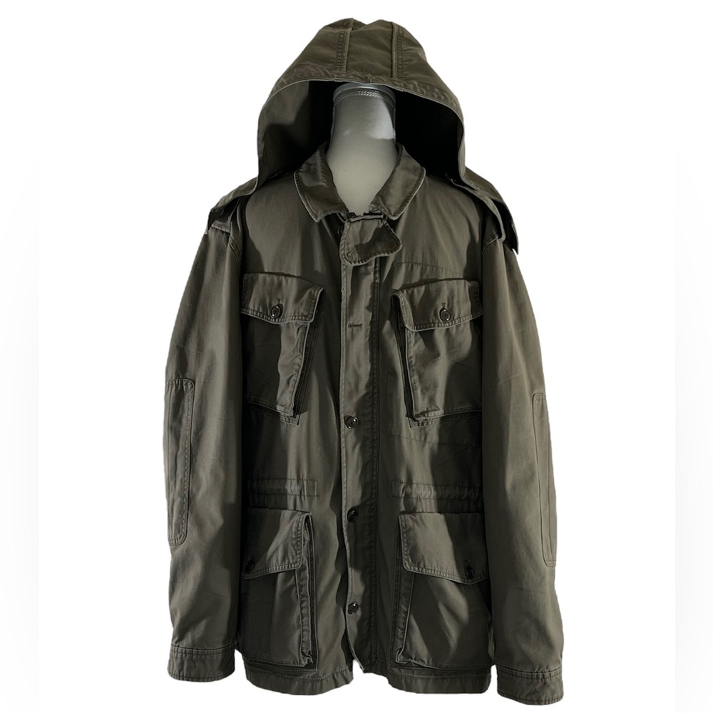 J. CREW Military Anorak Field Barn Chore Jacket Hood Cargo Pockets Green Size XL
